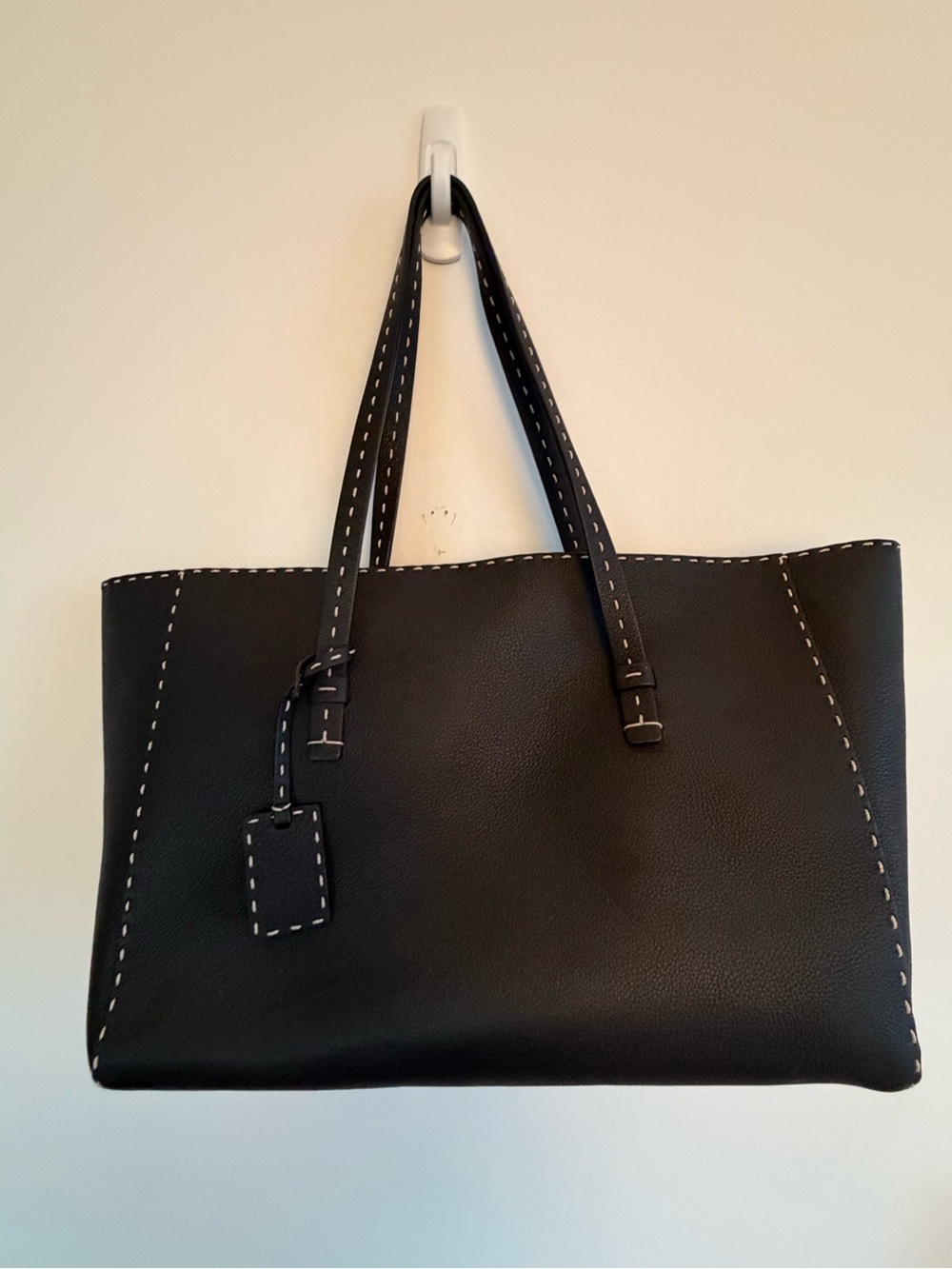 Classic Black Tote Bag with Contrast Stitching